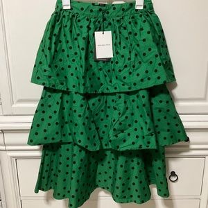 Who What Wear ladies Size 2 Green Polka Dot tiered Ruffled Skirt NWT